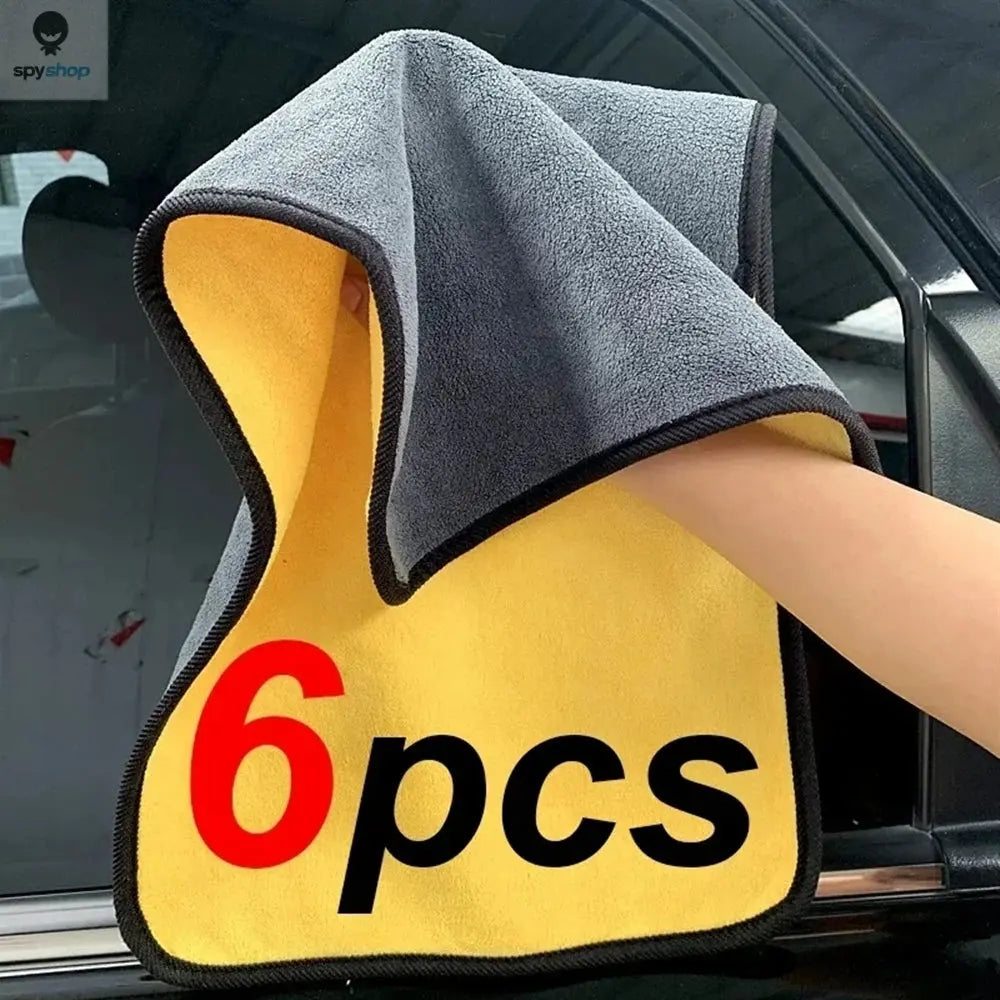 1/2/6pcs Microfiber Cleaning Towel Thicken Soft Drying Cloth Car Body Washing Towels Double Layer Clean Rags Car Accessories Spy-shop.com