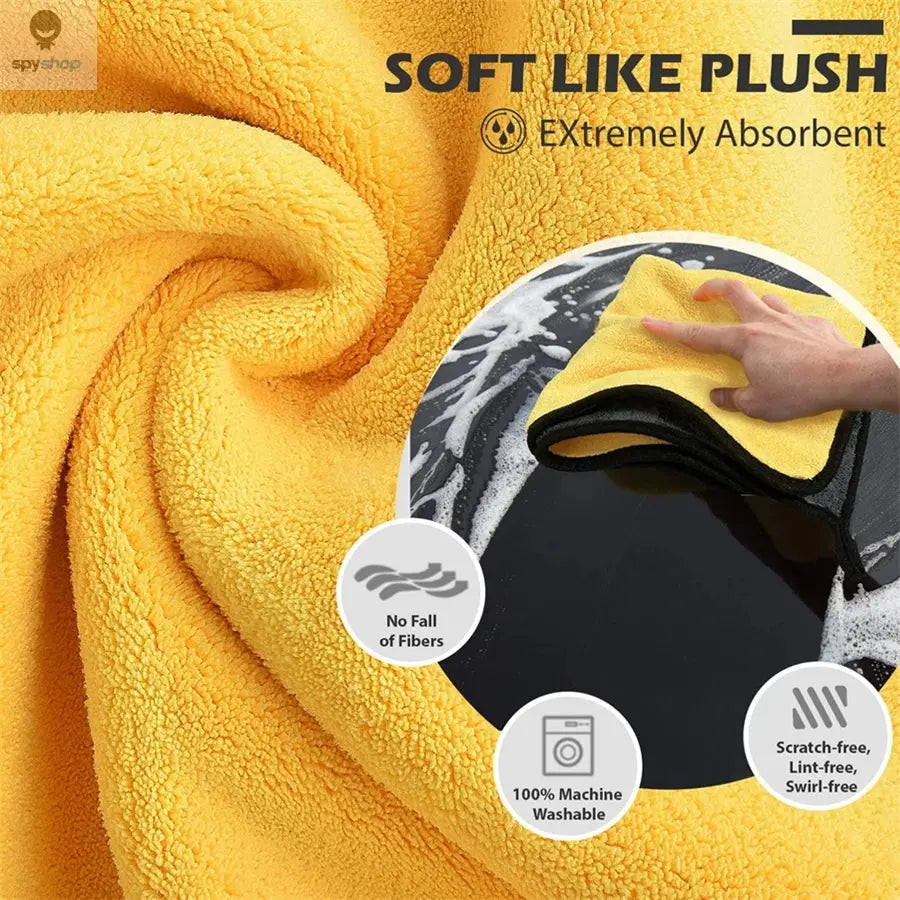 1/2/6pcs Microfiber Cleaning Towel Thicken Soft Drying Cloth Car Body Washing Towels Double Layer Clean Rags Car Accessories Spy-shop.com