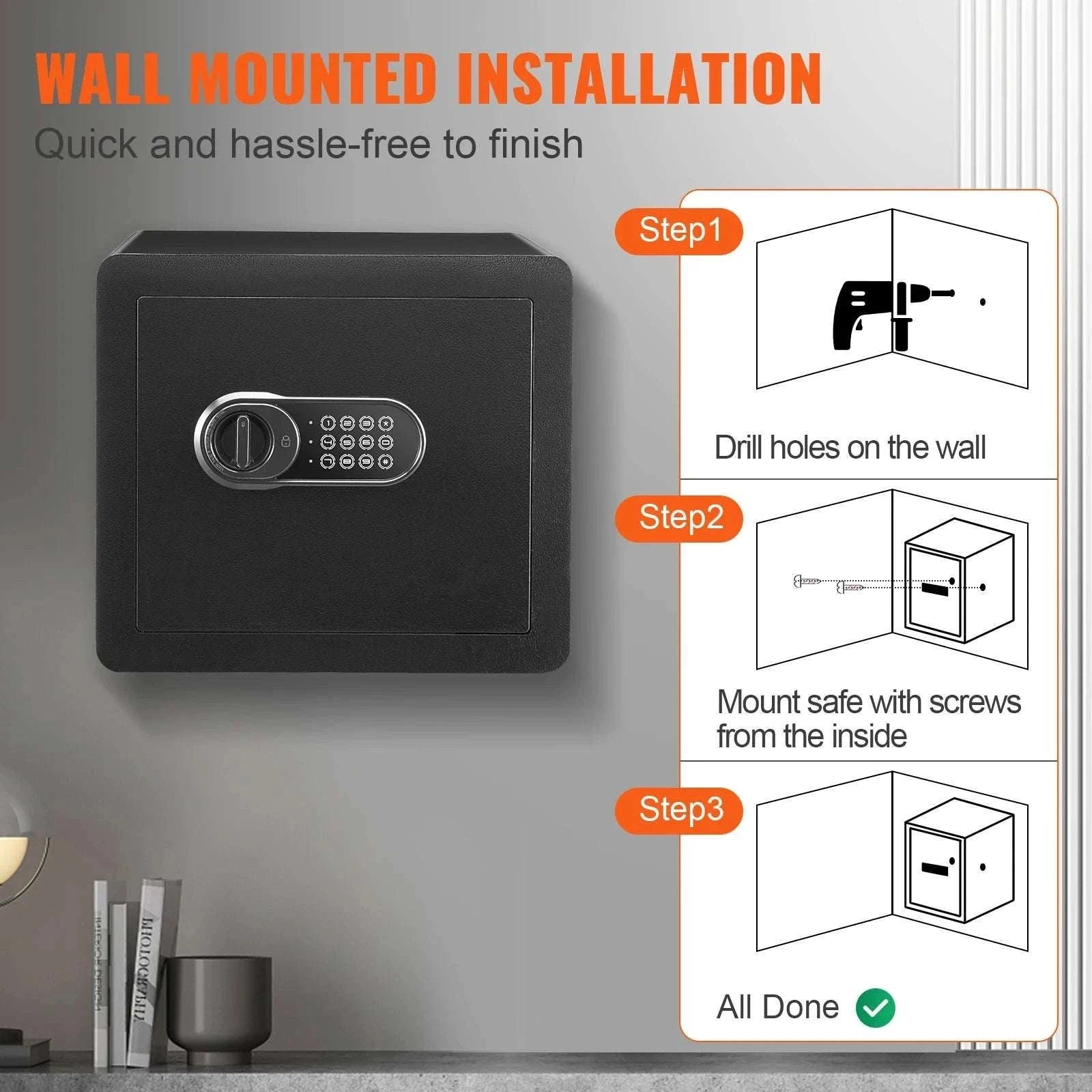 1.2 Cubic Feet Digital Safe Box with Key & Alarm Security-1.2 Cubbic Fit / United States