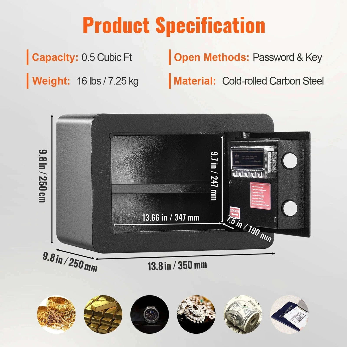 1.2 Cubic Feet Electronic Safe Box with Digital Access and Override Keys-1.2 Cubbic Fit / Poland