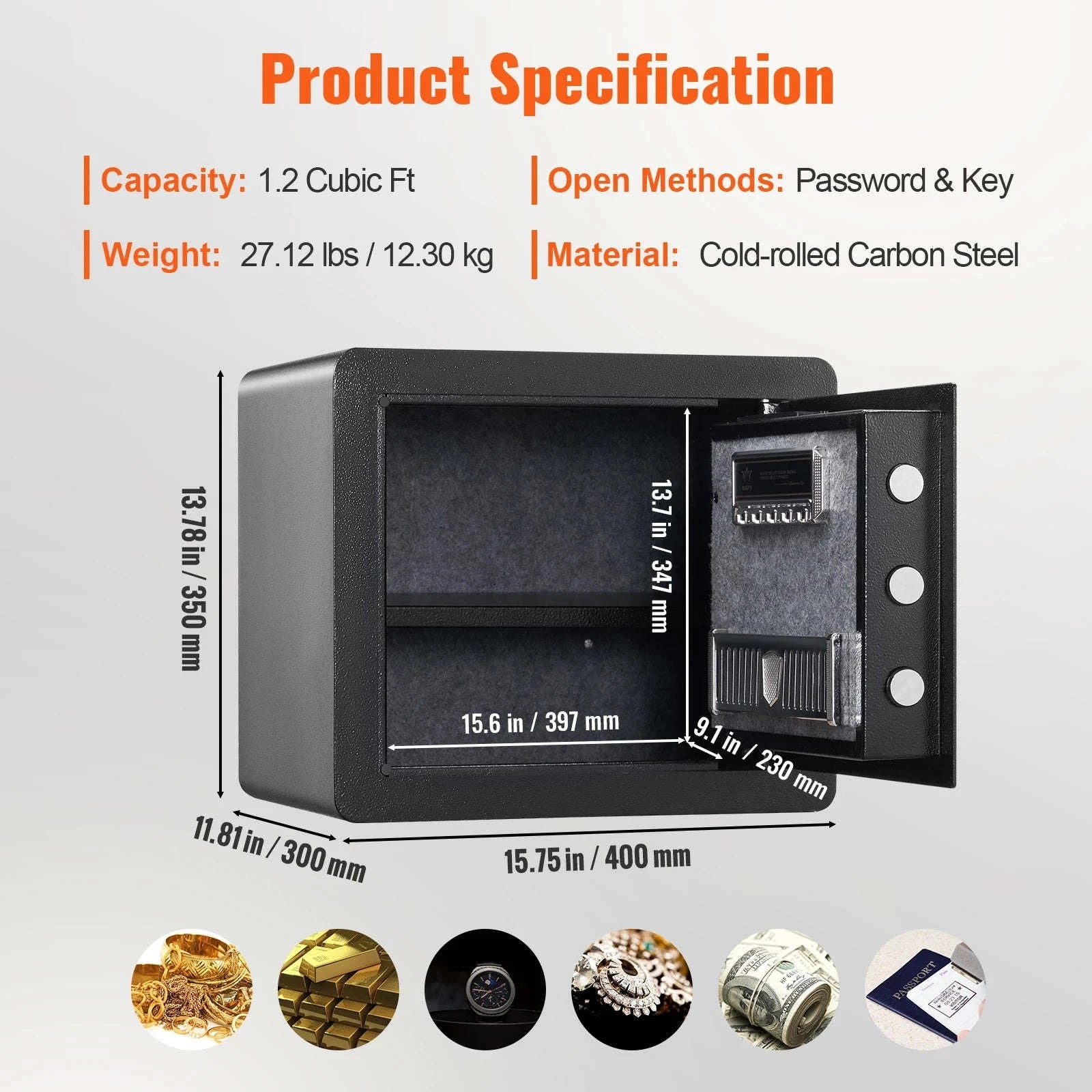 1.2 Cubic Feet Electronic Safe Box with Digital Access and Override Keys-1.2 Cubbic Fit / Poland