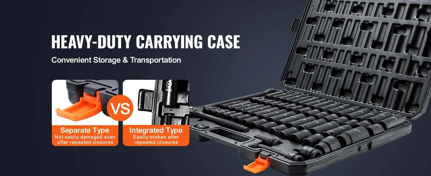 1/2" Drive 65-Piece Impact Socket Set Cr-V Steel with Case-United States