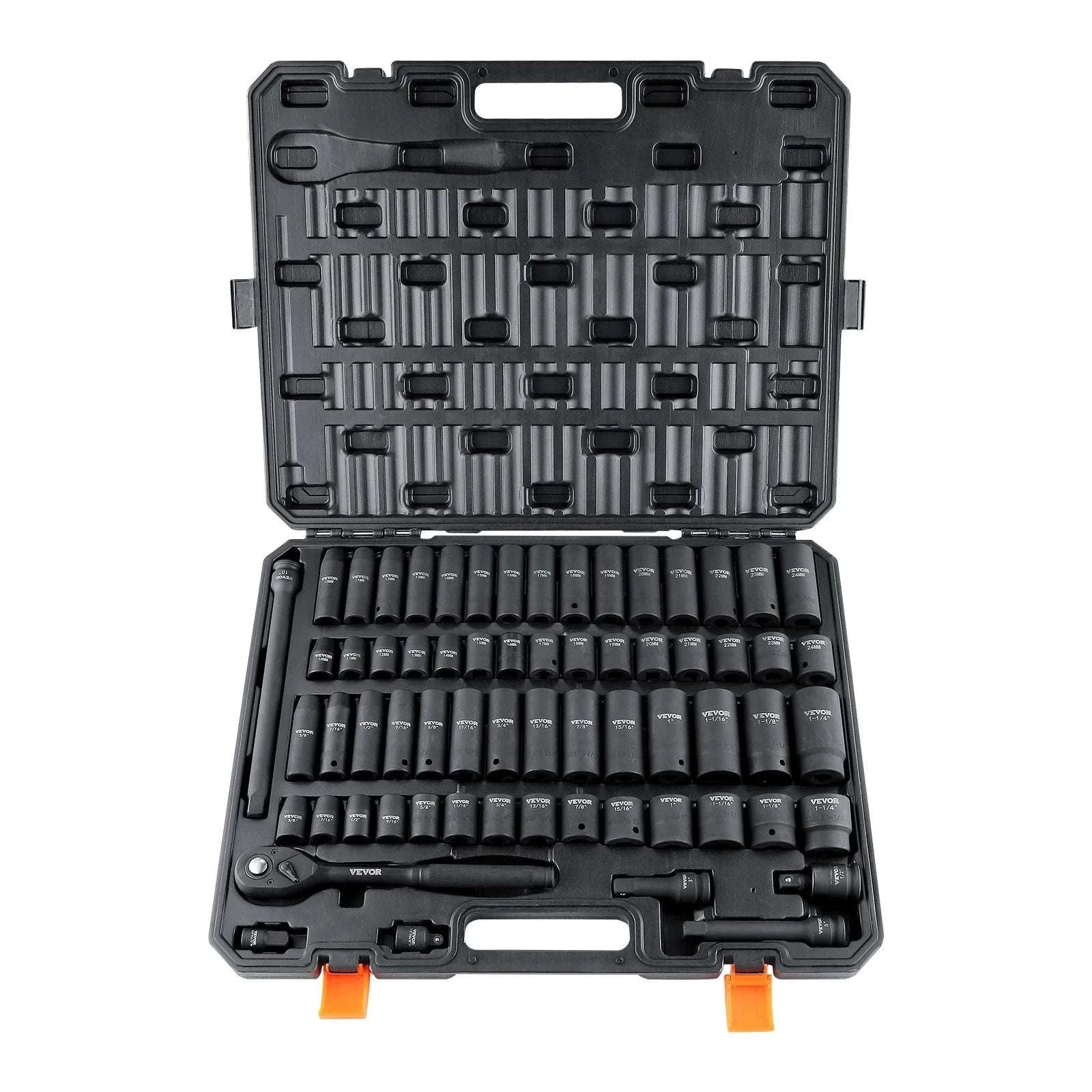 1/2" Drive 65-Piece Impact Socket Set Cr-V Steel with Case-United States