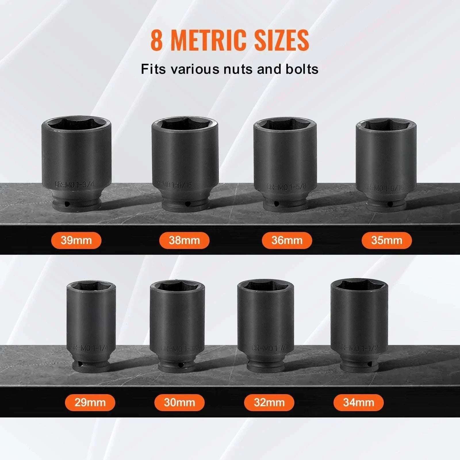 1/2" Drive Axle Nut Impact Socket Set 8-Piece Metric 12-Point-12Point 8Piece / spain