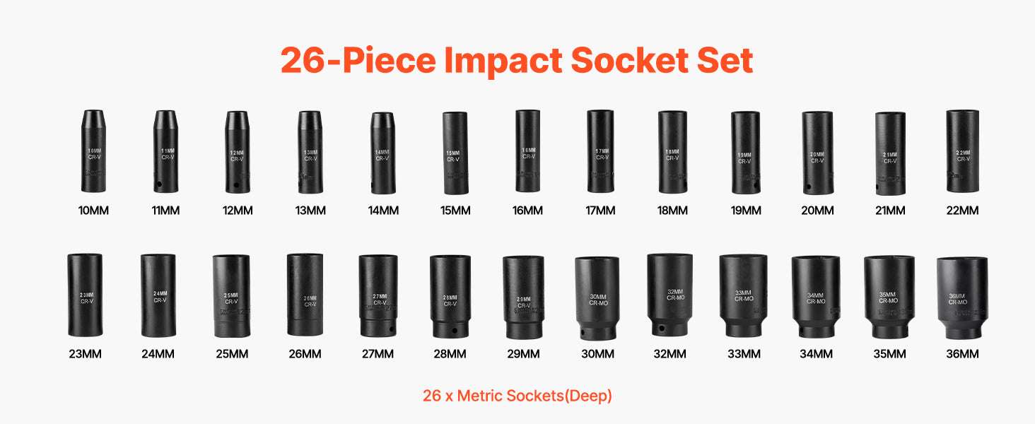 1/2" Drive Impact Socket Set 26 or 65 Piece SAE & Metric-65PCs / United States
