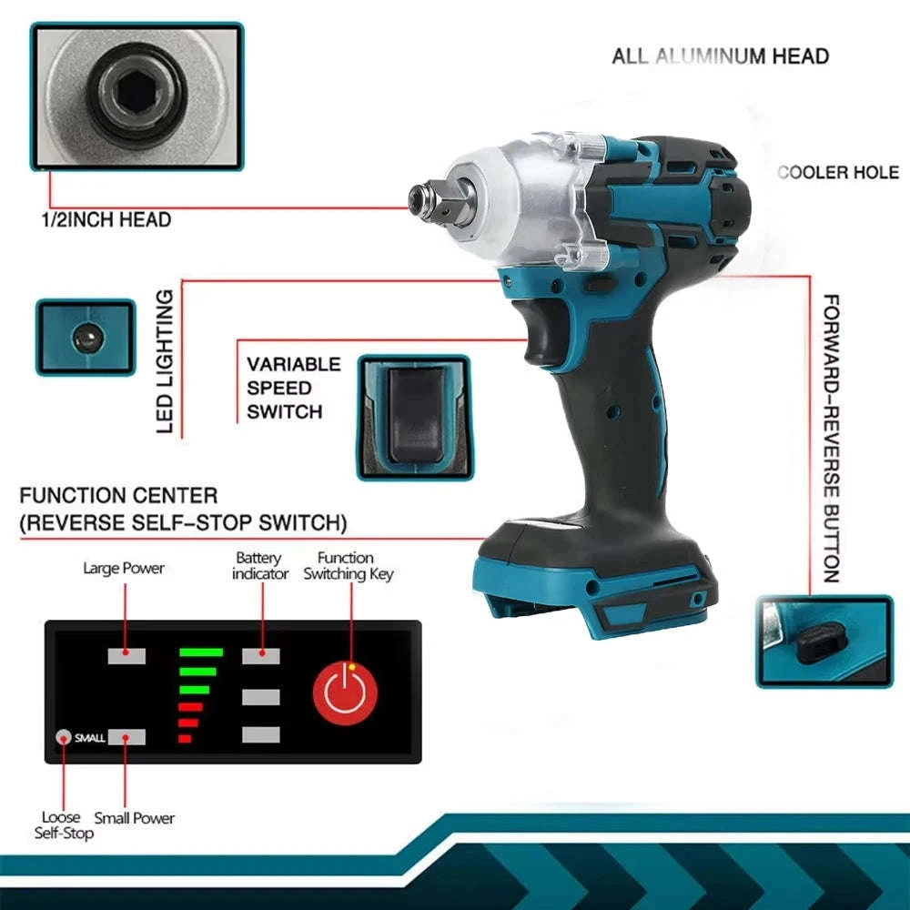 1/2 Inch 520Nm Brushless Cordless Impact Wrench with Toolbox Set-2 Batteries Set / Germany
