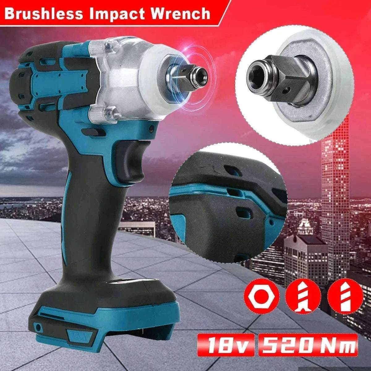 1/2 Inch 520Nm Brushless Cordless Impact Wrench with Toolbox Set-2 Batteries Set / Germany