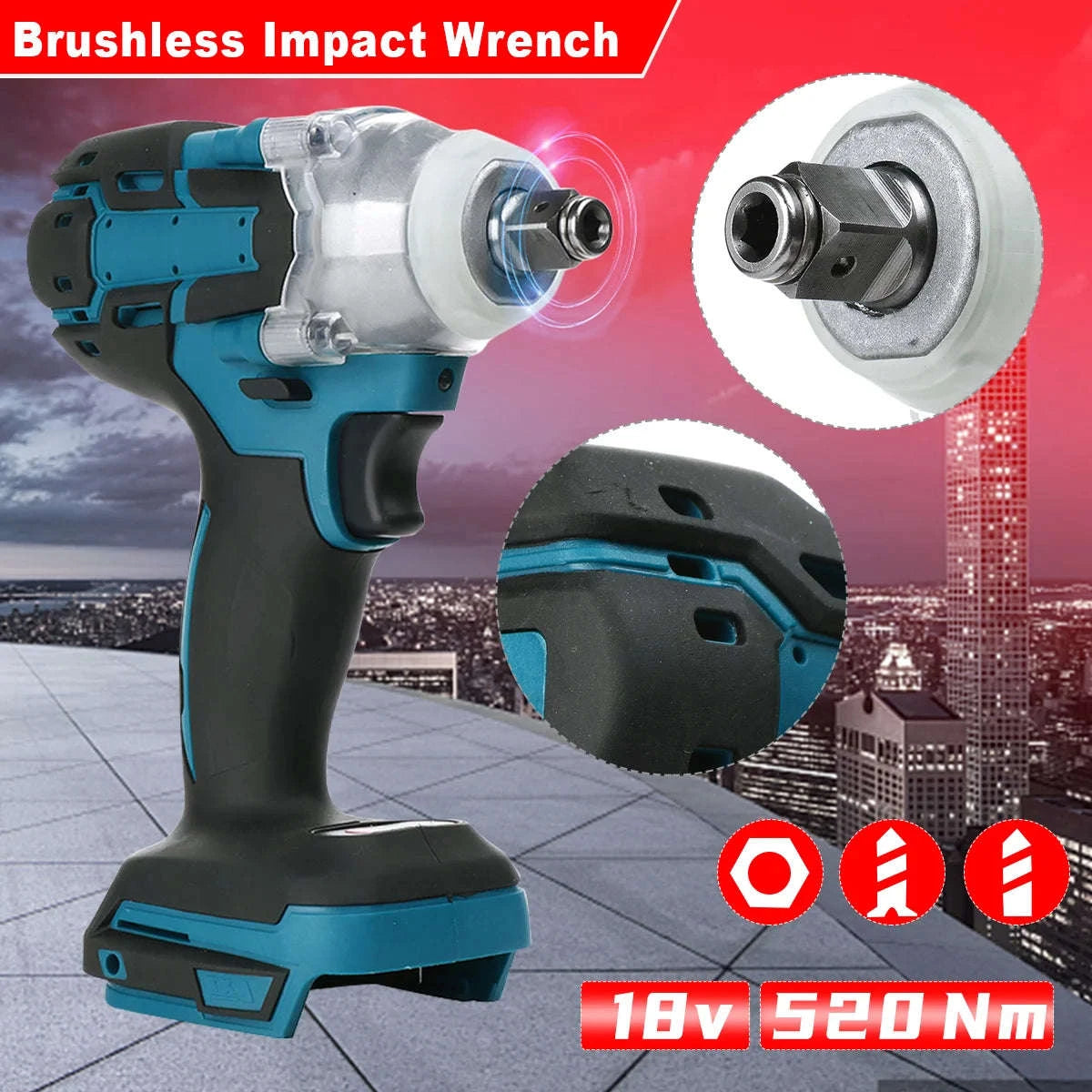 1/2 Inch 520Nm Brushless Cordless Impact Wrench with Toolbox Set-2 Batteries Set / Germany