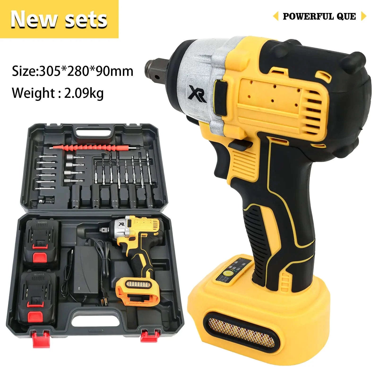 1/2 Inch Cordless Impact Wrench 20V Brushless 280 ft-lbs with 2 Batteries and Charger-United States