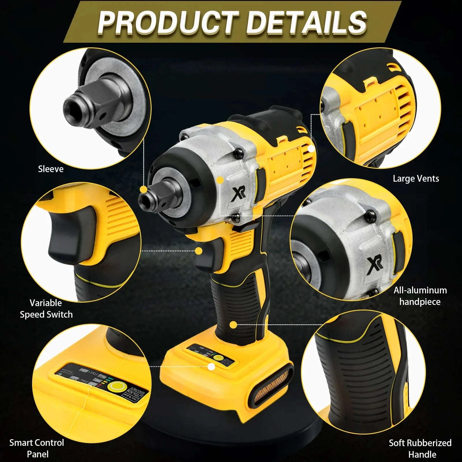1/2 Inch Cordless Impact Wrench 20V Brushless 280 ft-lbs with 2 Batteries and Charger-United States
