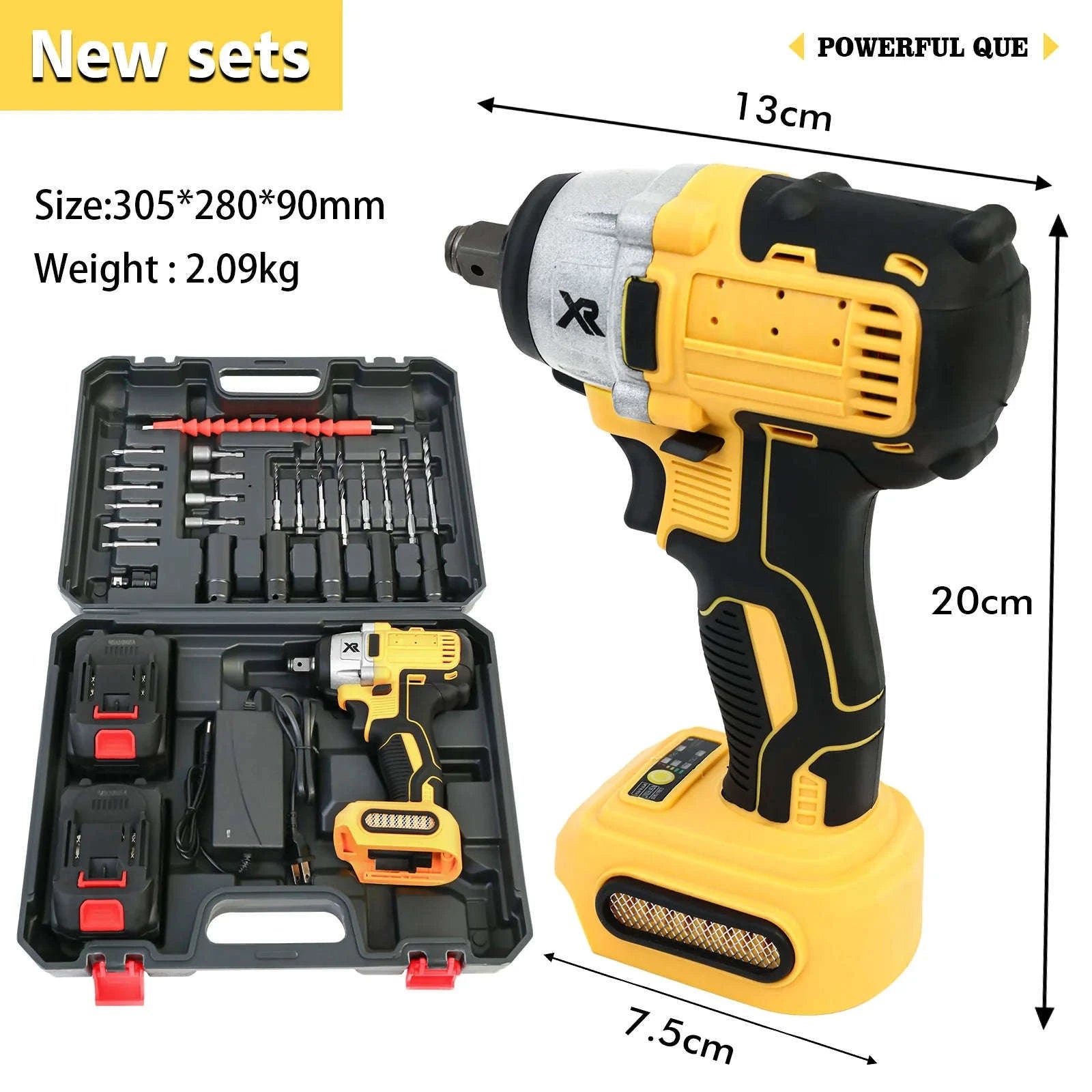 1/2 Inch Cordless Impact Wrench 20V Brushless 280 ft-lbs with 2 Batteries and Charger-United States