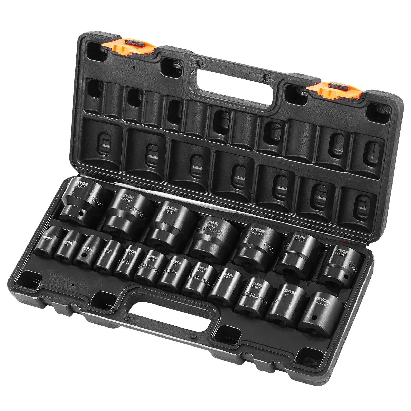 1/2 Inch Drive Impact Socket Set 19-Piece 6-Point Heavy Duty Kit-United States