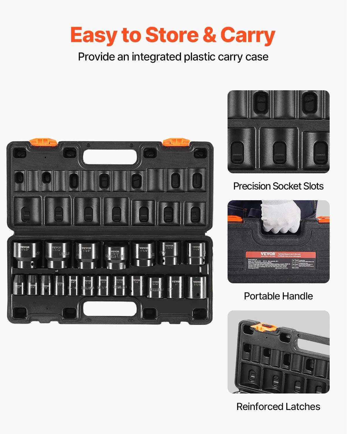 1/2 Inch Drive Impact Socket Set 19-Piece 6-Point Heavy Duty Kit-United States
