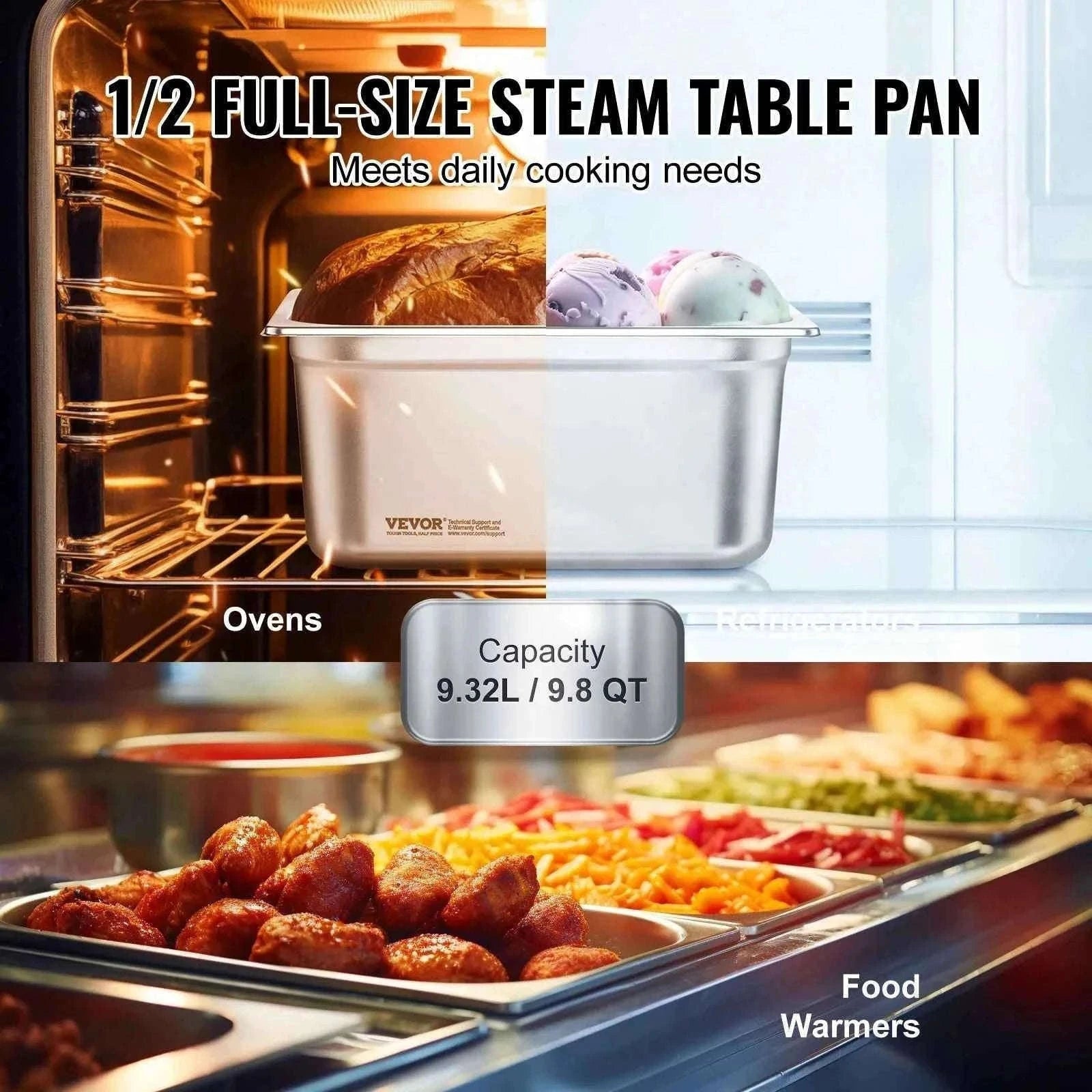 1/2 Size 6-Inch Deep Steam Table Pan Set with Lids, 6 Pack-6pcs 9.8QT / spain