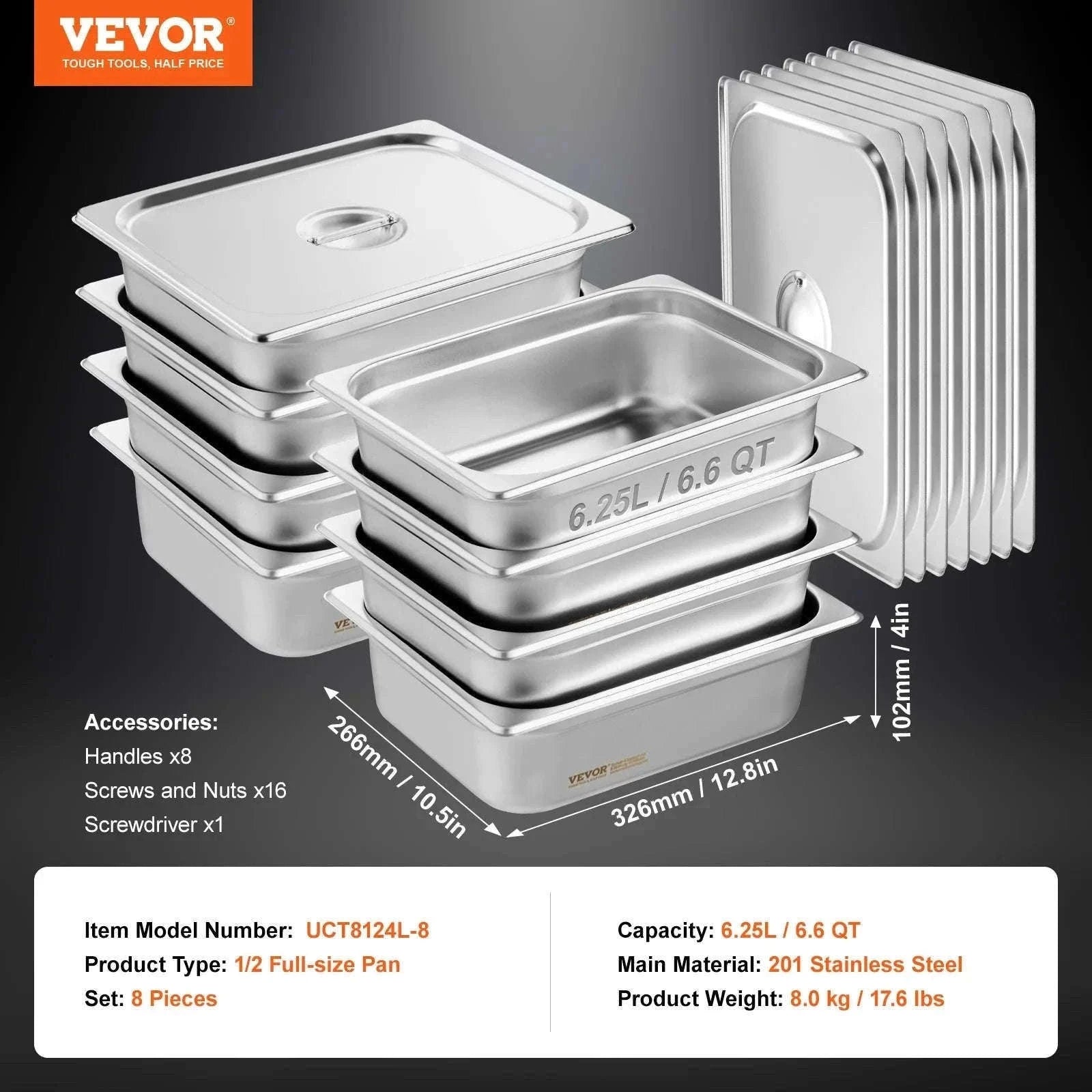 1/2 Size 6-Inch Deep Steam Table Pan Set with Lids, 6 Pack-6pcs 9.8QT / spain
