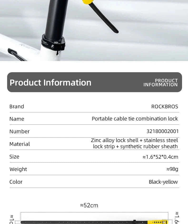 1.5m Cable Lock for Bikes, E-Bikes and Helmets-DL1006
