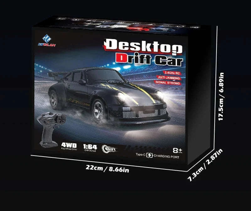 1/64 High Speed Drift RC Car 4WD for Precise Mini Drifts-KF20 Black OB