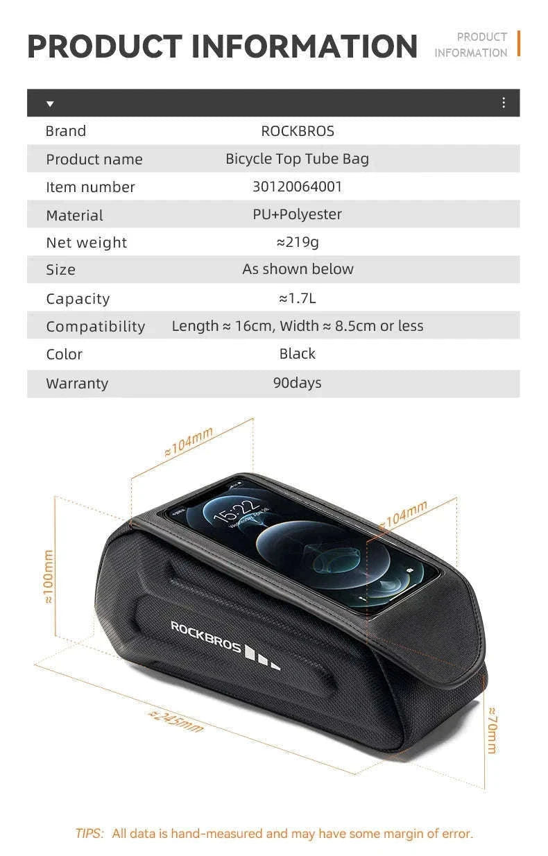 1.7L Waterproof Bike Frame Bag with Touchscreen-30120064001 / About 1.7L