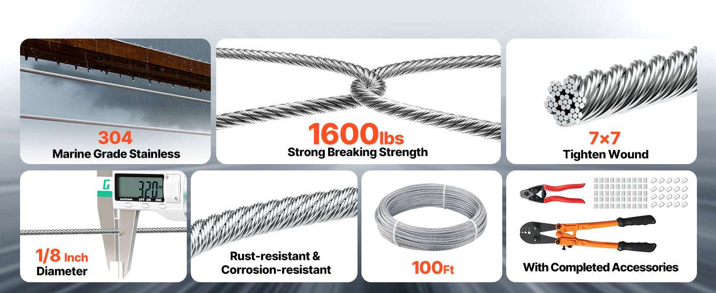 1/8" Stainless Steel Wire Rope Kit 100ft with Cutter 1600lbs-100ft / United States