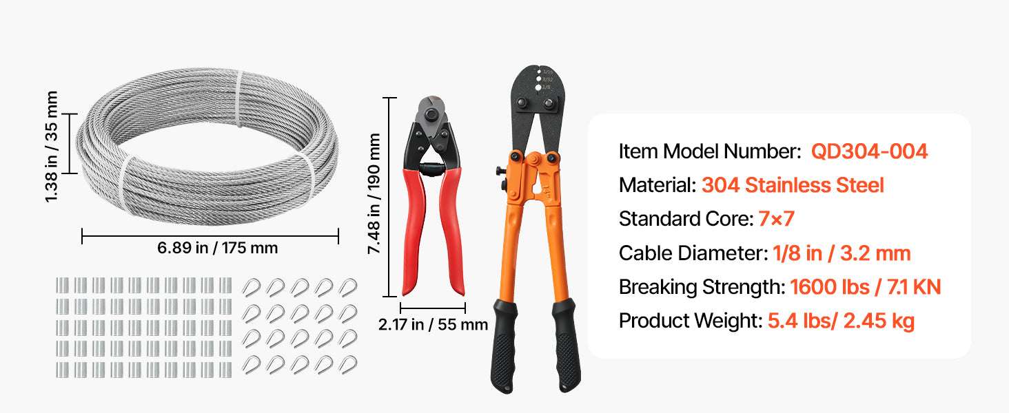 1/8" Stainless Steel Wire Rope Kit 100ft with Cutter 1600lbs-100ft / United States