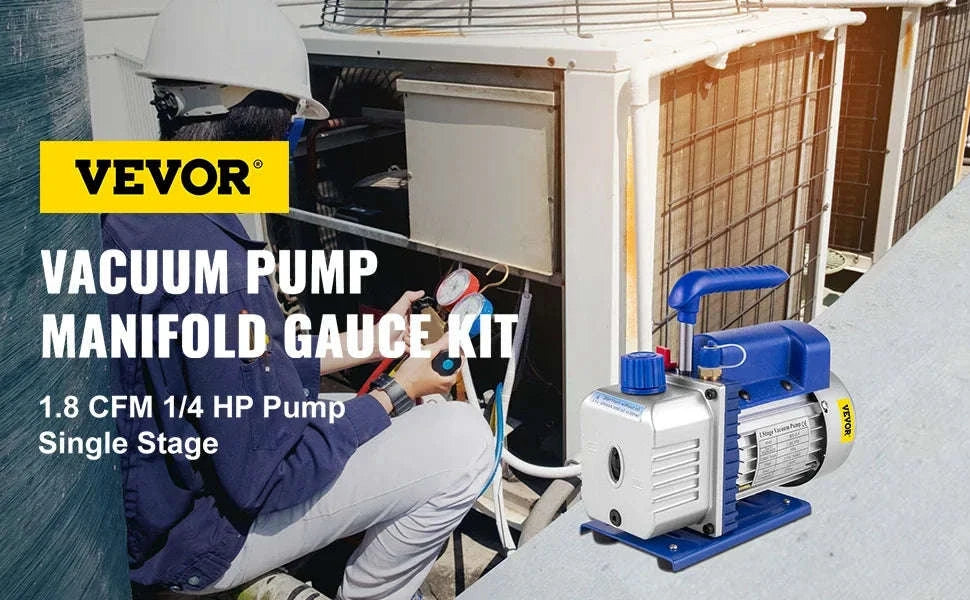 1.8CFM HVAC Vacuum Pump Kit with Manifold Gauge & Hoses-3V / EU / CZECH REPUBLIC