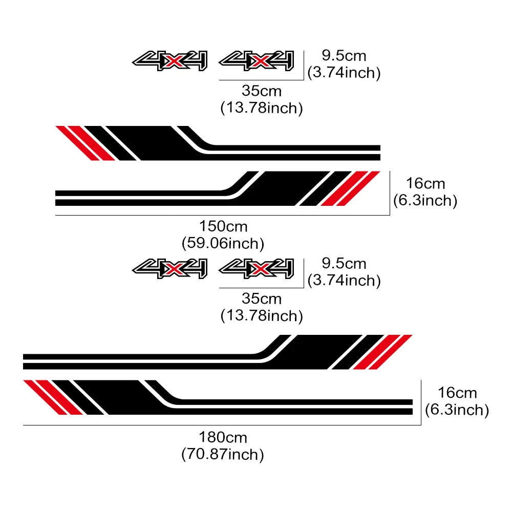 1 Pair 4x4 Off Road Side Body Sticker Decals-Glossy Black / 150x16cm