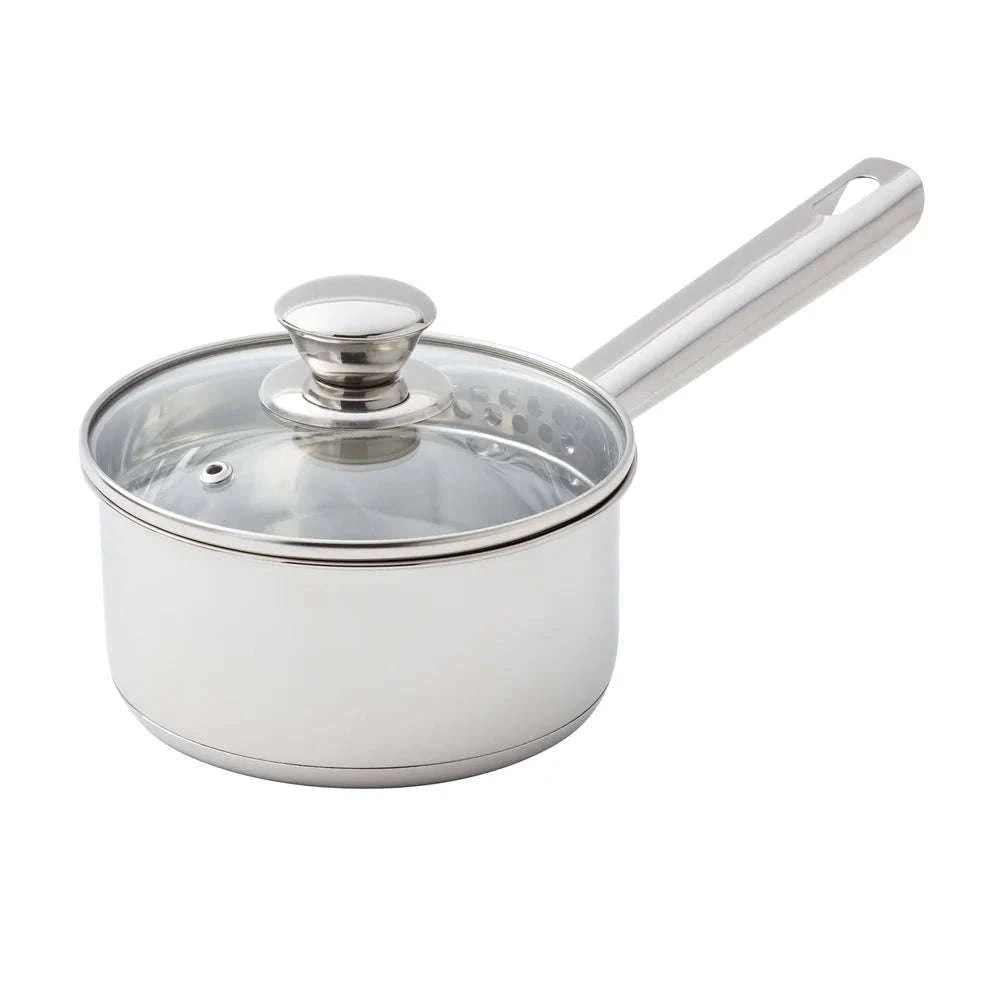 1 Qt Stainless Steel Saucepan with Straining Lid & Glass Cover-United States