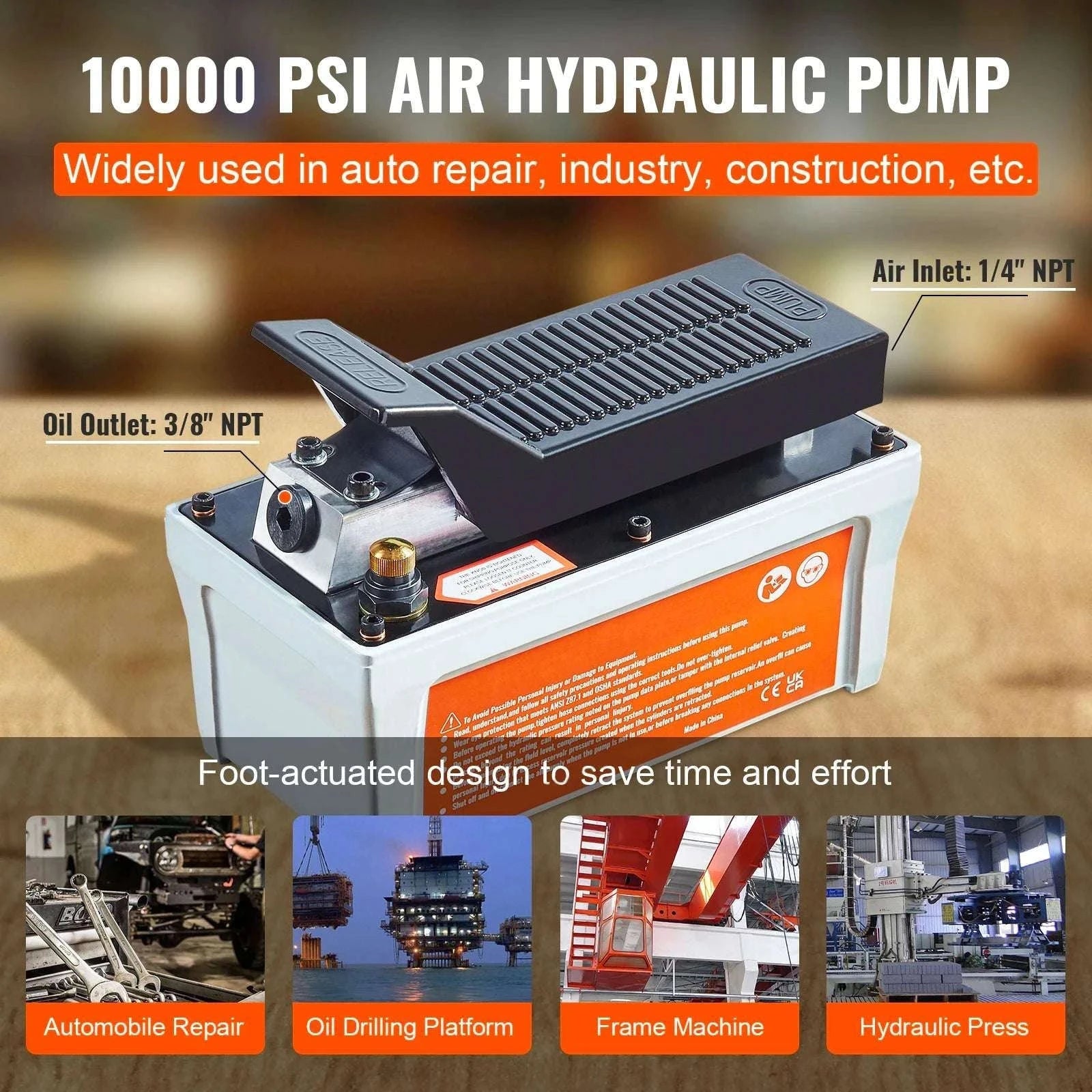 10,000 PSI Air Hydraulic Foot Pump with 1.6L Reservoir-Orange / EU / france
