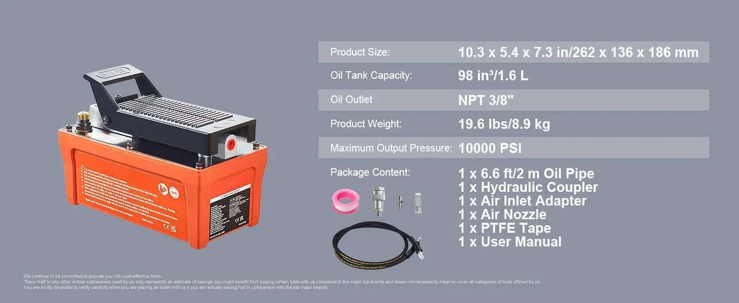 10,000 PSI Air Hydraulic Foot Pump with 1.6L Reservoir-Orange / EU / france