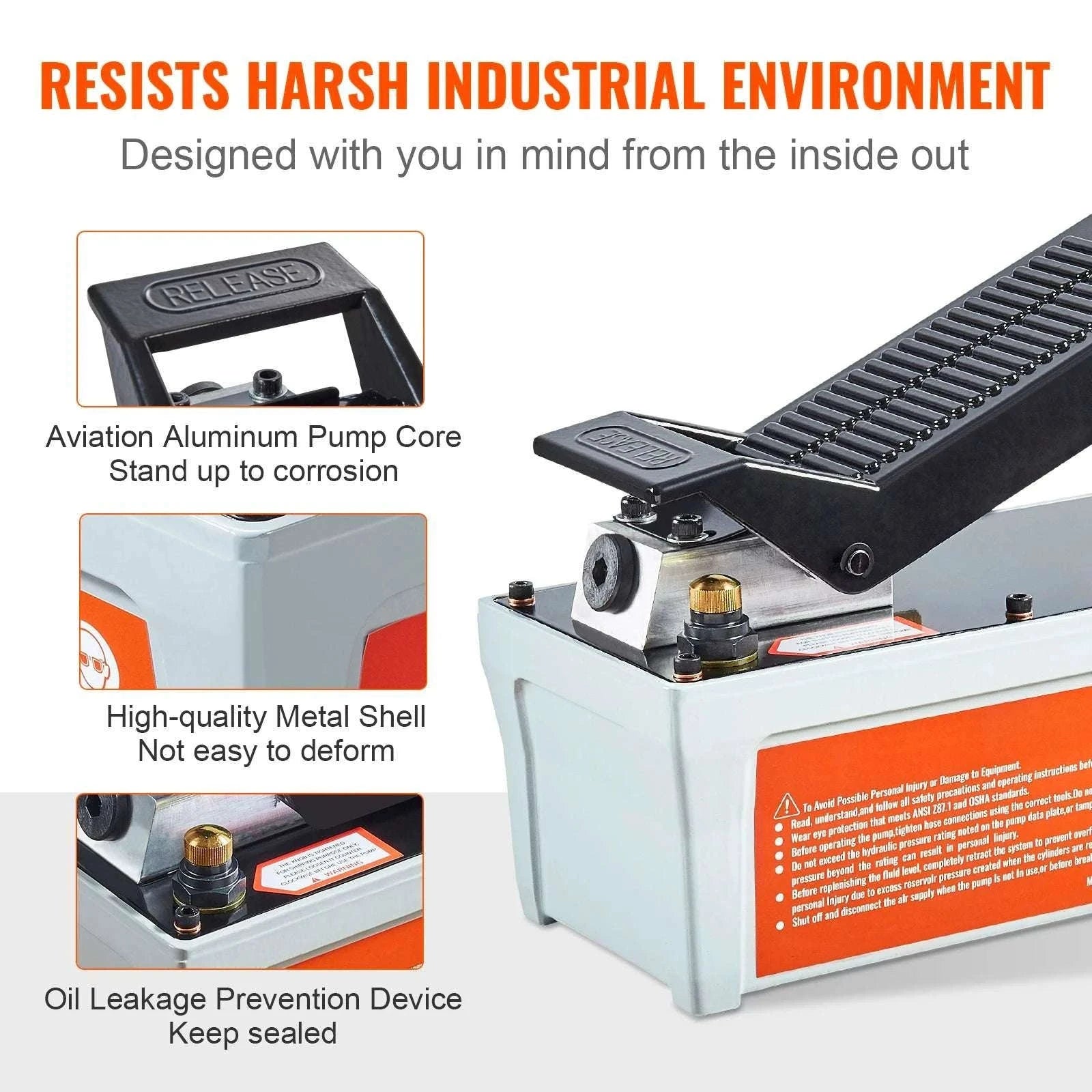 10,000 PSI Air Hydraulic Foot Pump with 1.6L Reservoir-Orange / EU / france