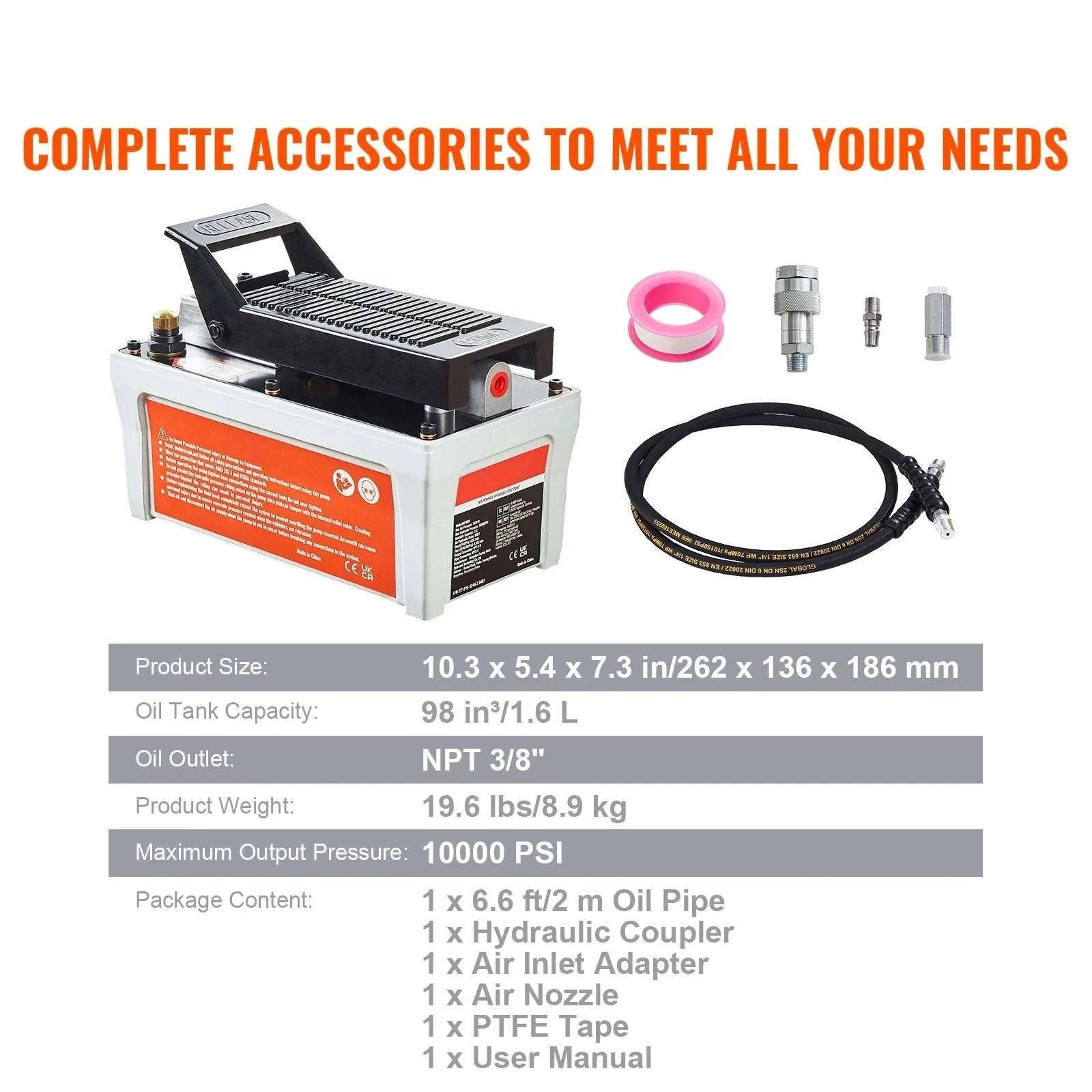 10,000 PSI Air Hydraulic Foot Pump with 1.6L Reservoir-Orange / EU / france