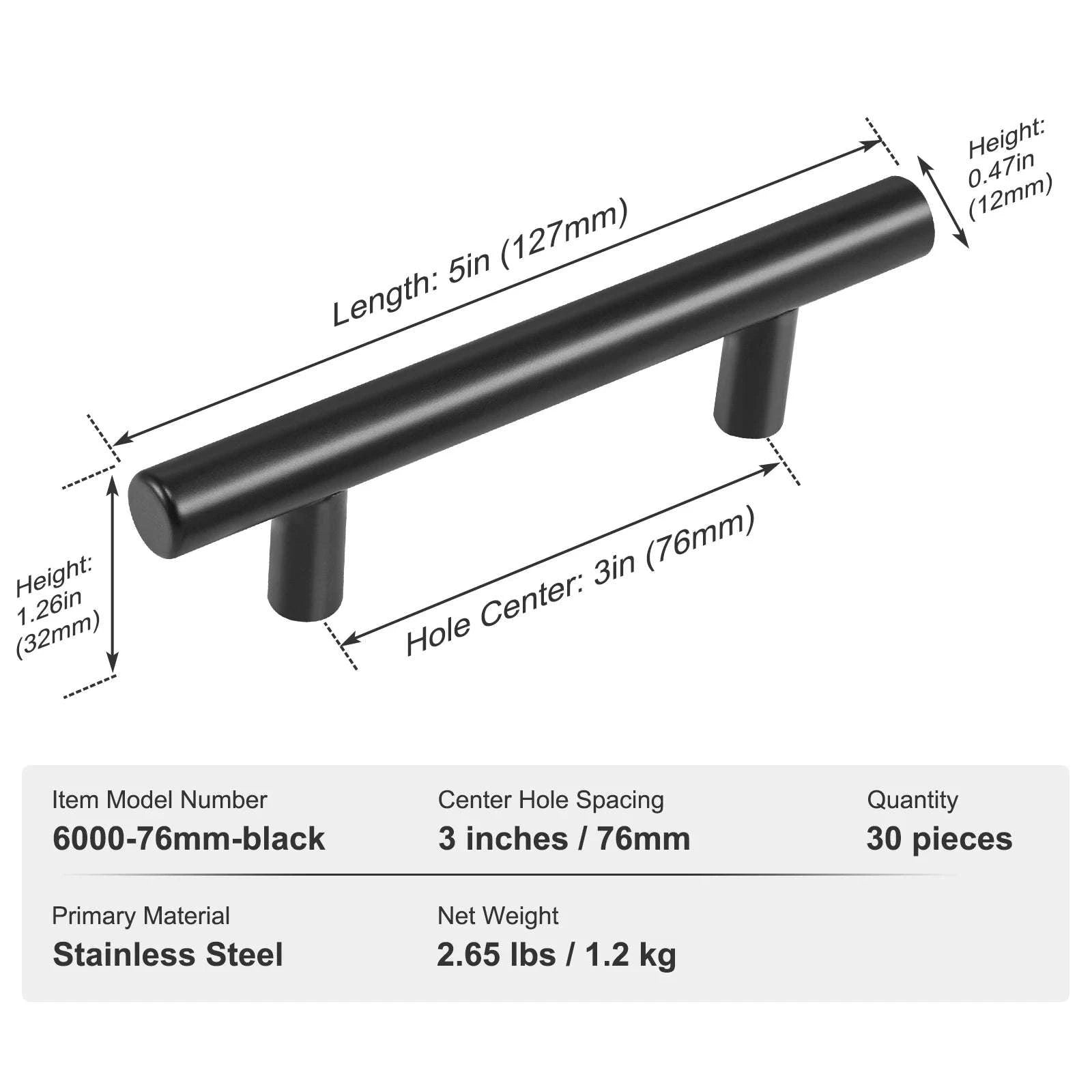 10/30 Pack Stainless Steel Cabinet Pulls Matte Black-10pcs 96mm Quadrate / United States
