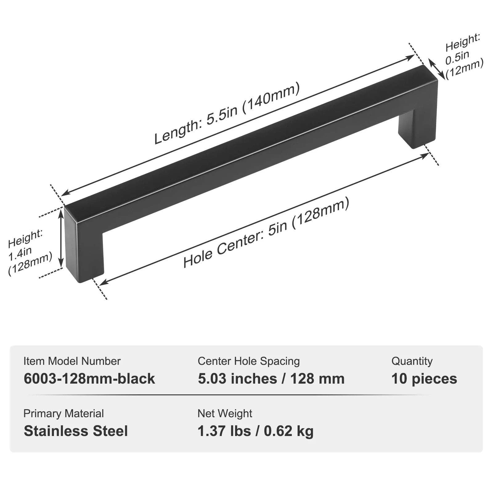 10/30 Pack Stainless Steel Cabinet Pulls Matte Black-10pcs 96mm Quadrate / United States