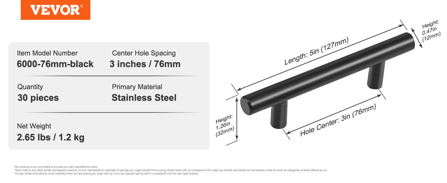 10/30 Pack Stainless Steel Cabinet Pulls Matte Black-10pcs 96mm Quadrate / United States