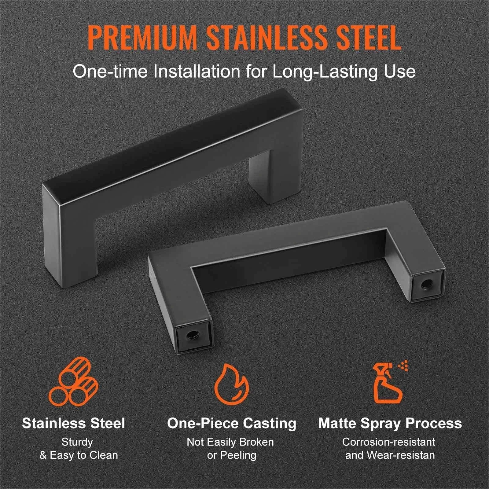 10/30 Pack Stainless Steel Cabinet Pulls Matte Black-10pcs 96mm Quadrate / United States