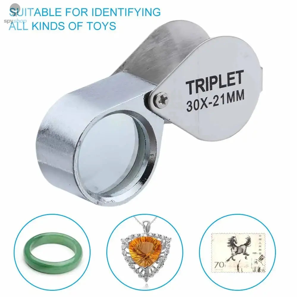10-30X Pocket Loupe Magnifier Jewelry Magnifying Glass Foldable Diamond Lupa Triplet Jewelers Eye Glass Tool Reading Magnifier Spy-shop.com