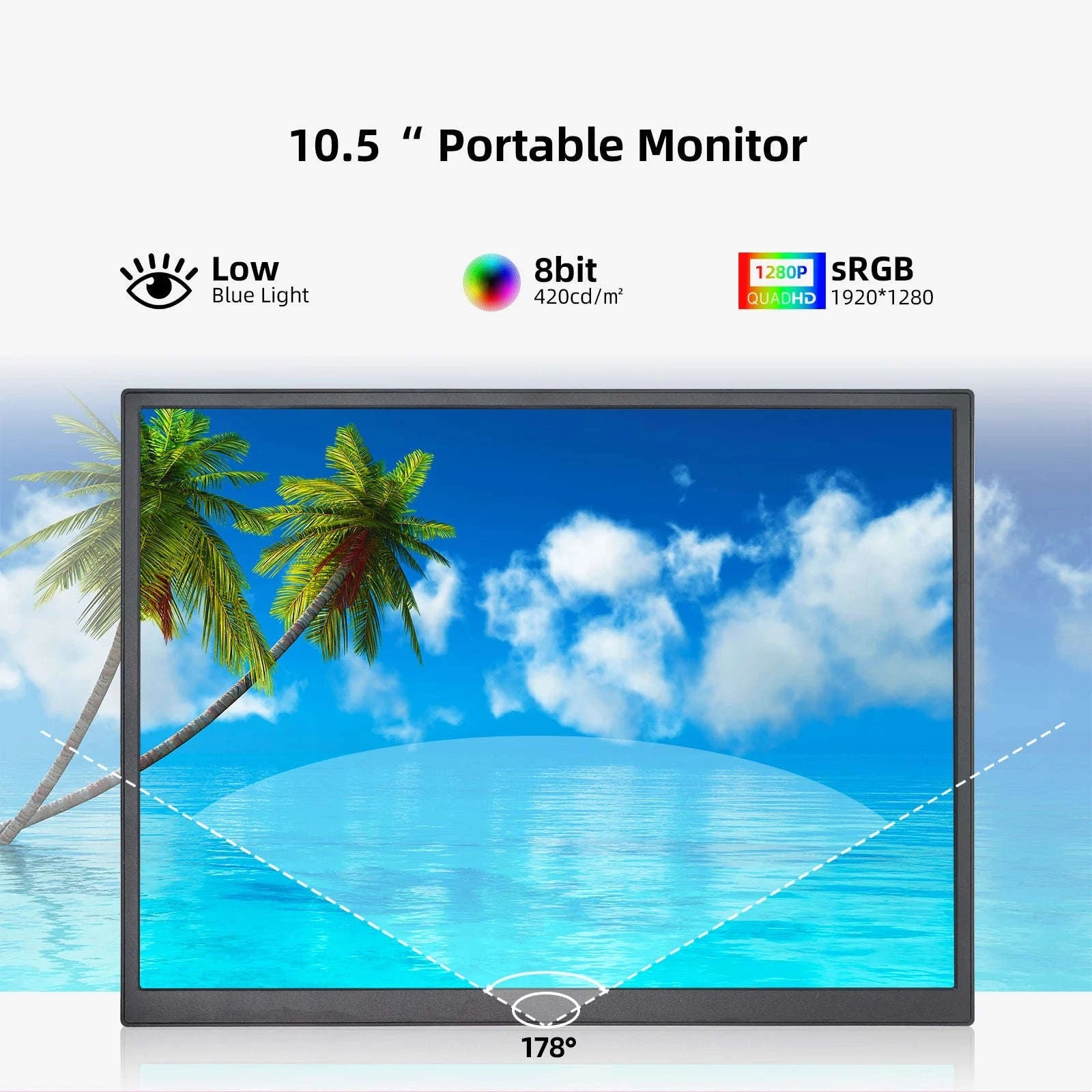 10.5" Portable Monitor 1920x1280 IPS USB-C HDMI for Laptop Console-ZSUS10A / NONE