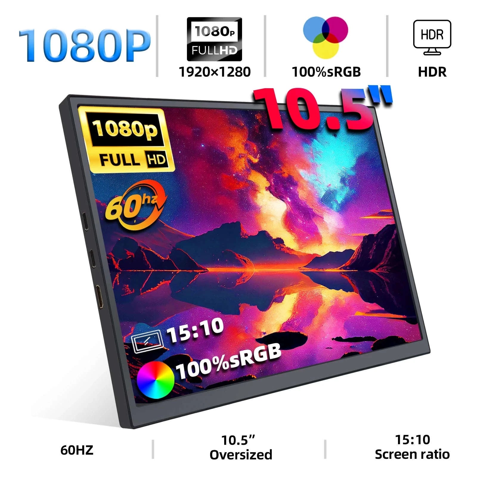 10.5" Portable Monitor 1920x1280 IPS USB-C HDMI for Laptop Console-ZSUS10A / NONE