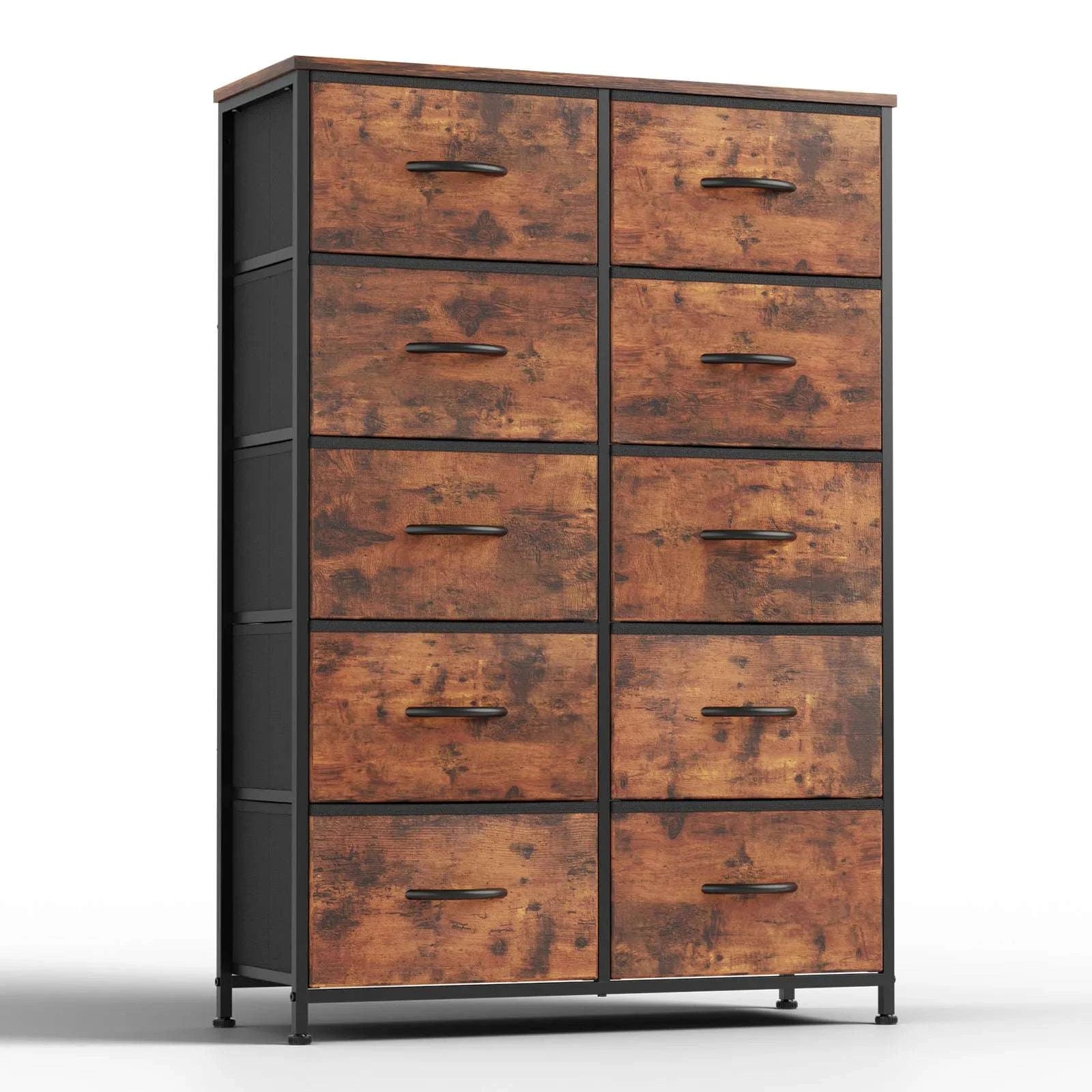 10 Drawer Fabric Dresser Nightstand with Steel Frame Storage-GRAY / United States