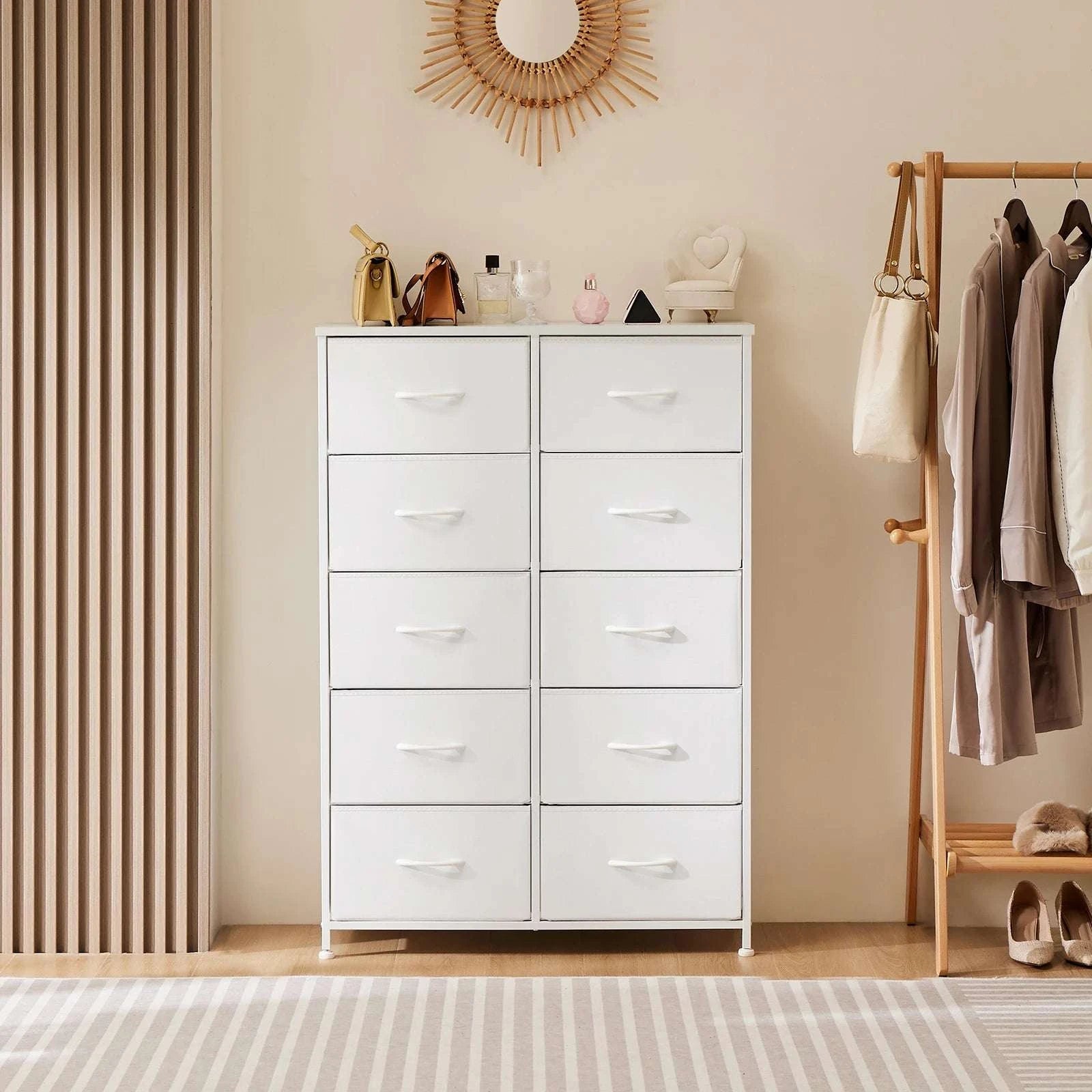 10-Drawer Fabric Dresser with Steel Frame Storage Organizer-Light Grey / United States
