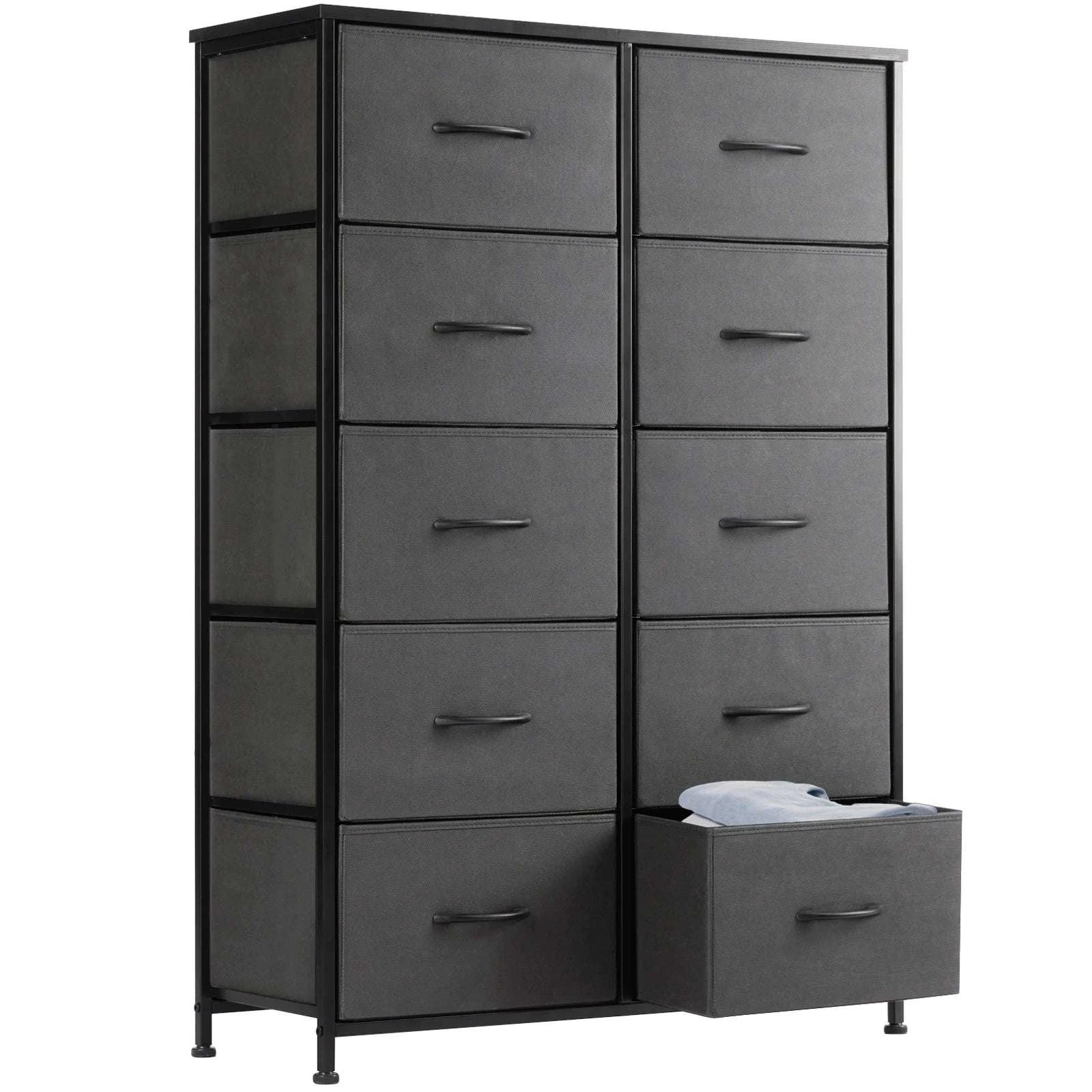 10-Drawer Fabric Dresser with Steel Frame Storage Organizer-Light Grey / United States