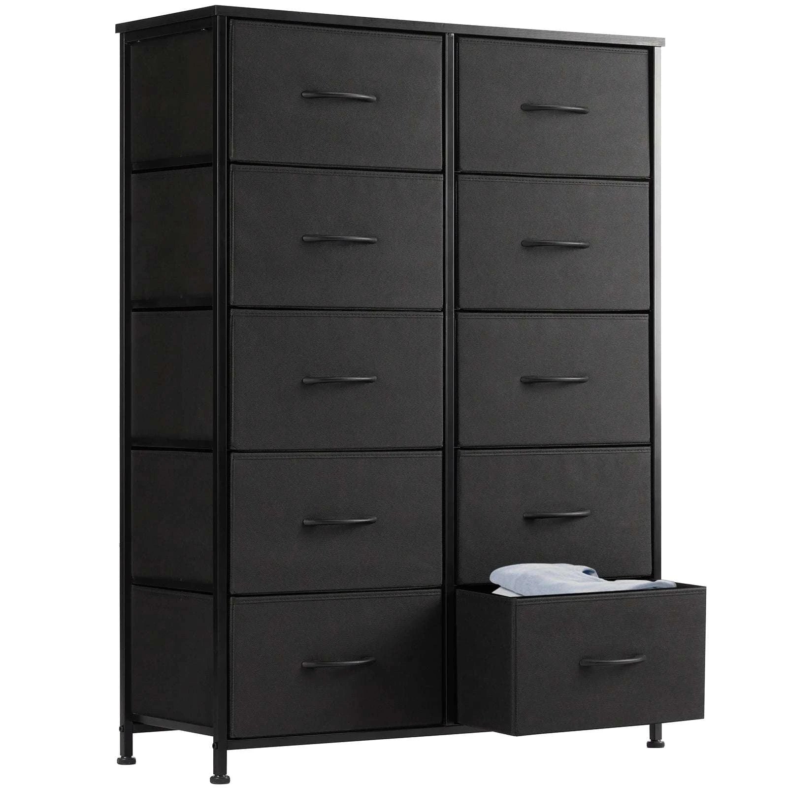 10-Drawer Fabric Dresser with Steel Frame Storage Organizer-Light Grey / United States