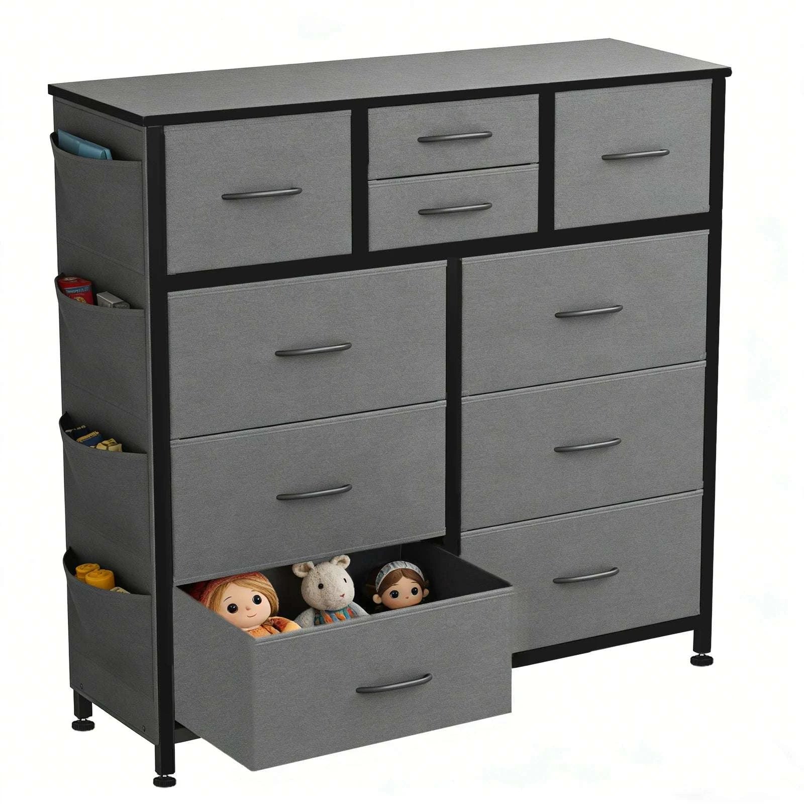 10-Drawer Fabric Storage Organizer Cabinet with Metal Frame-Rust / United States