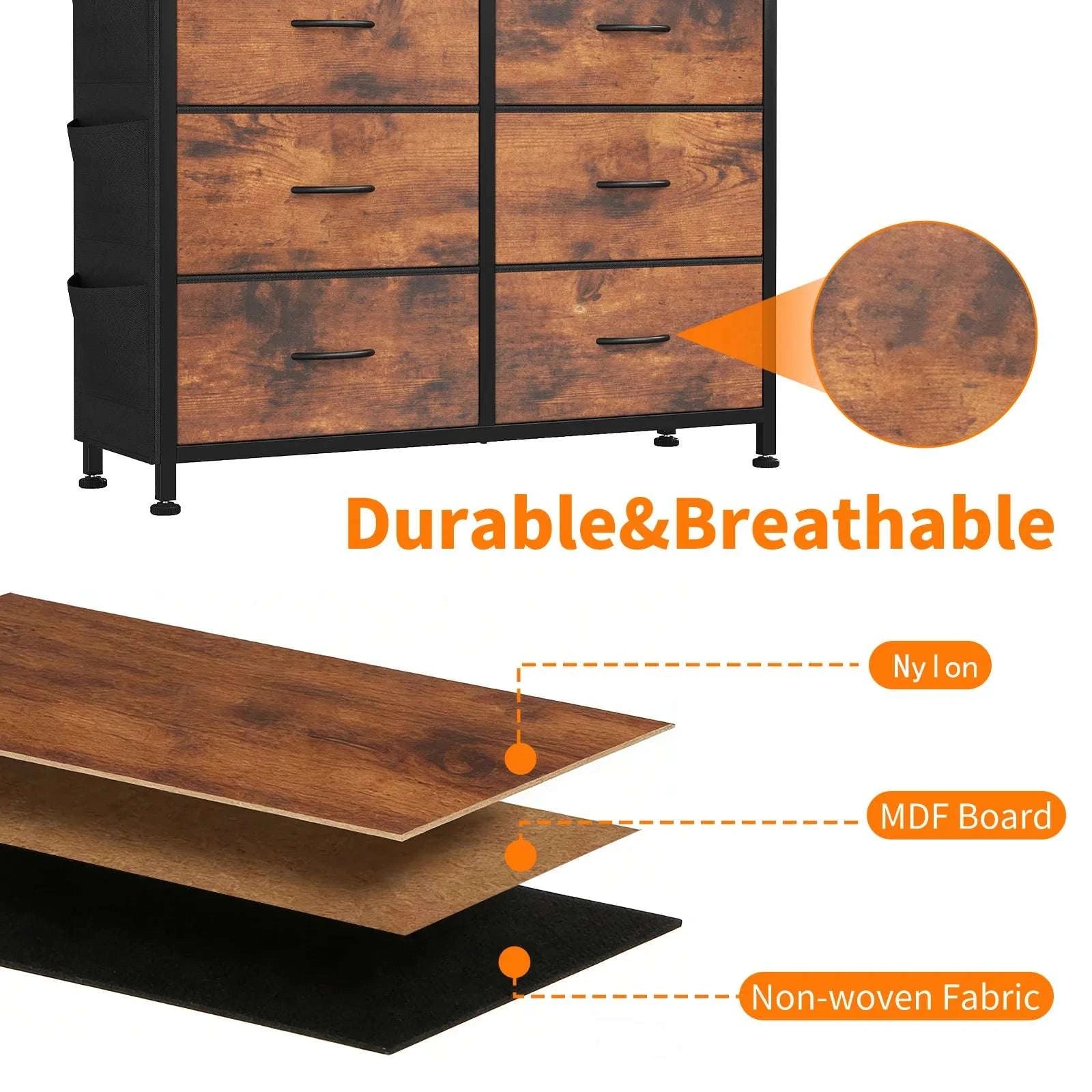 10-Drawer Fabric Storage Organizer Cabinet with Metal Frame-Rust / United States