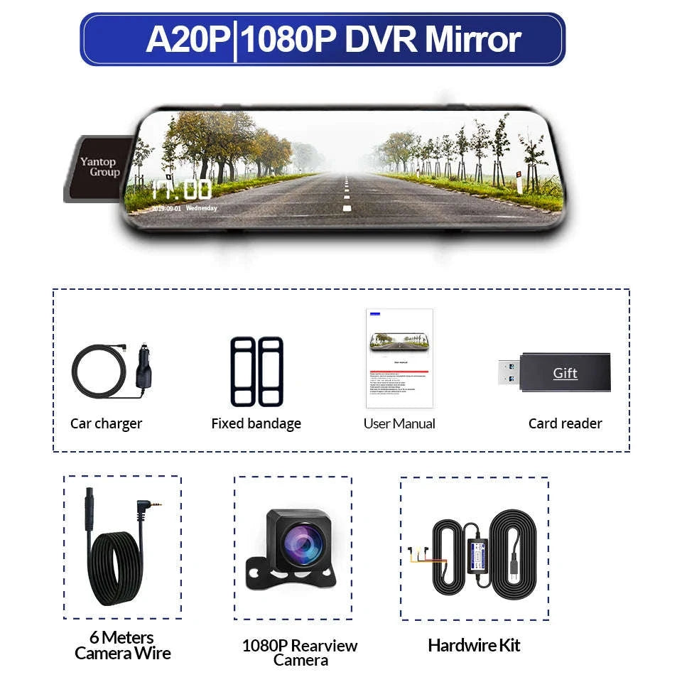 10" Dual 1080P HD Car DVR Touchscreen Mirror-A20P-6M RCC / None