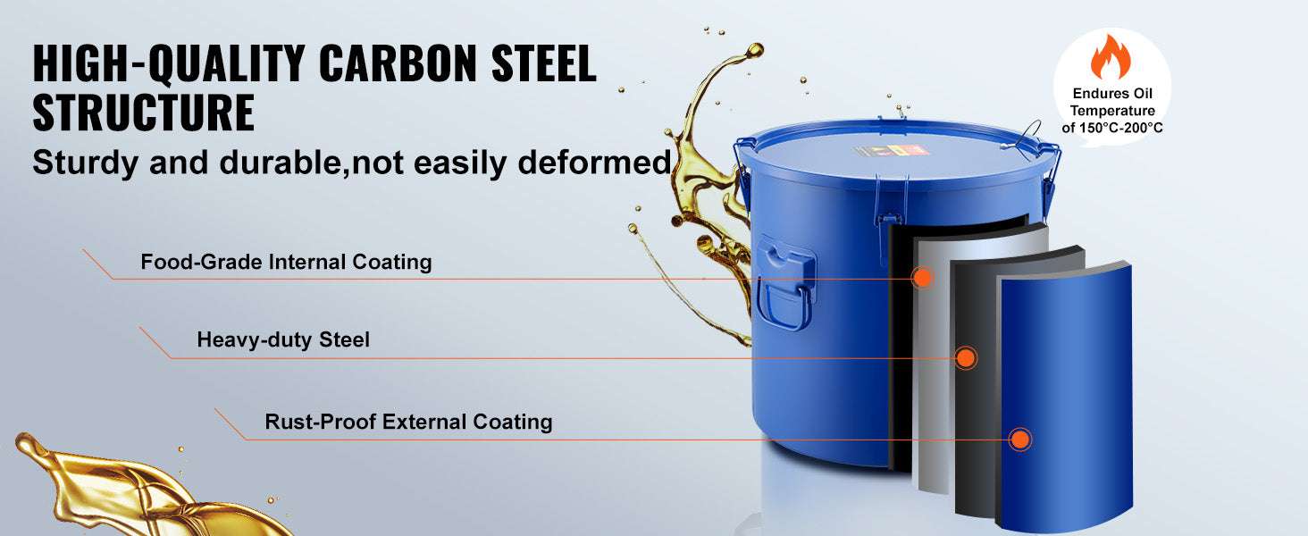 10 Gallon Fryer Grease Bucket with Filter Bag and Locking Lid-carbon steel / United States