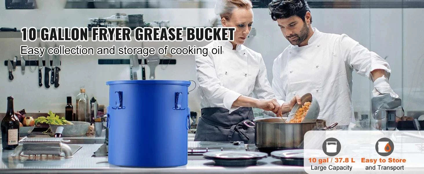 10 Gallon Fryer Grease Bucket with Filter Bag and Locking Lid-carbon steel / United States