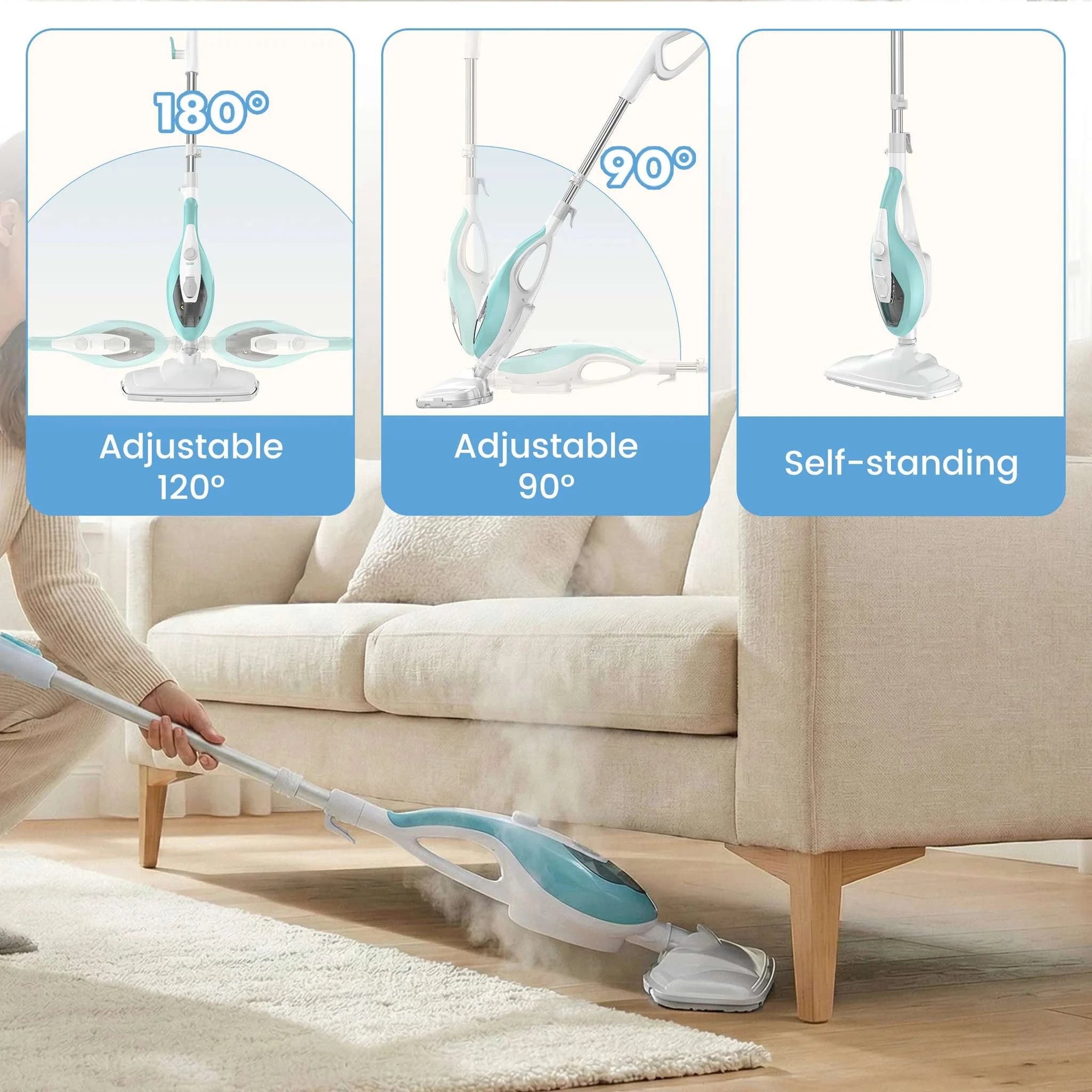 10-in-1 Steam Mop with Handheld Cleaner 1550W Multi-Surface Cleaning-WHITE / 120V / United States