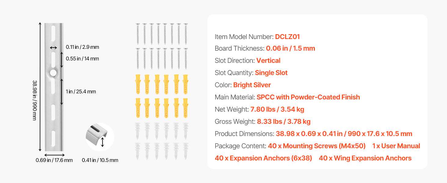 10-Pack 39" Shelf Pilaster Rails with Screws Adjustable Wall System-10 PCS / United States