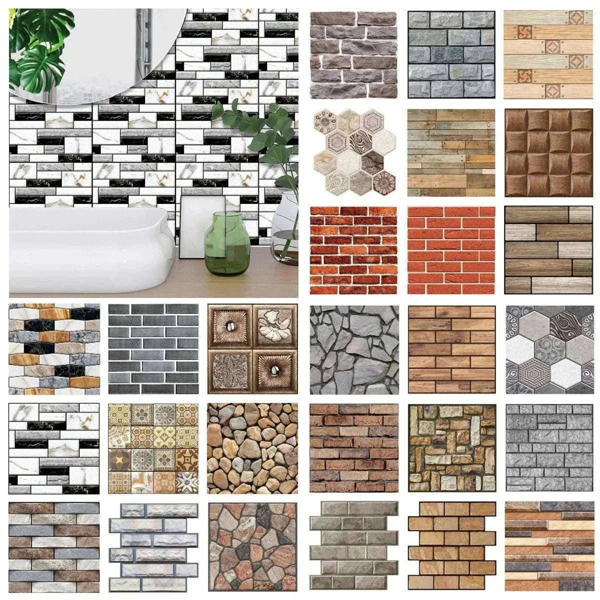 10 Pack 3D Self-Adhesive PVC Wall Panels for Easy Room Refresh-Wall Stickers 524 / 30cmX30cmX10pcs